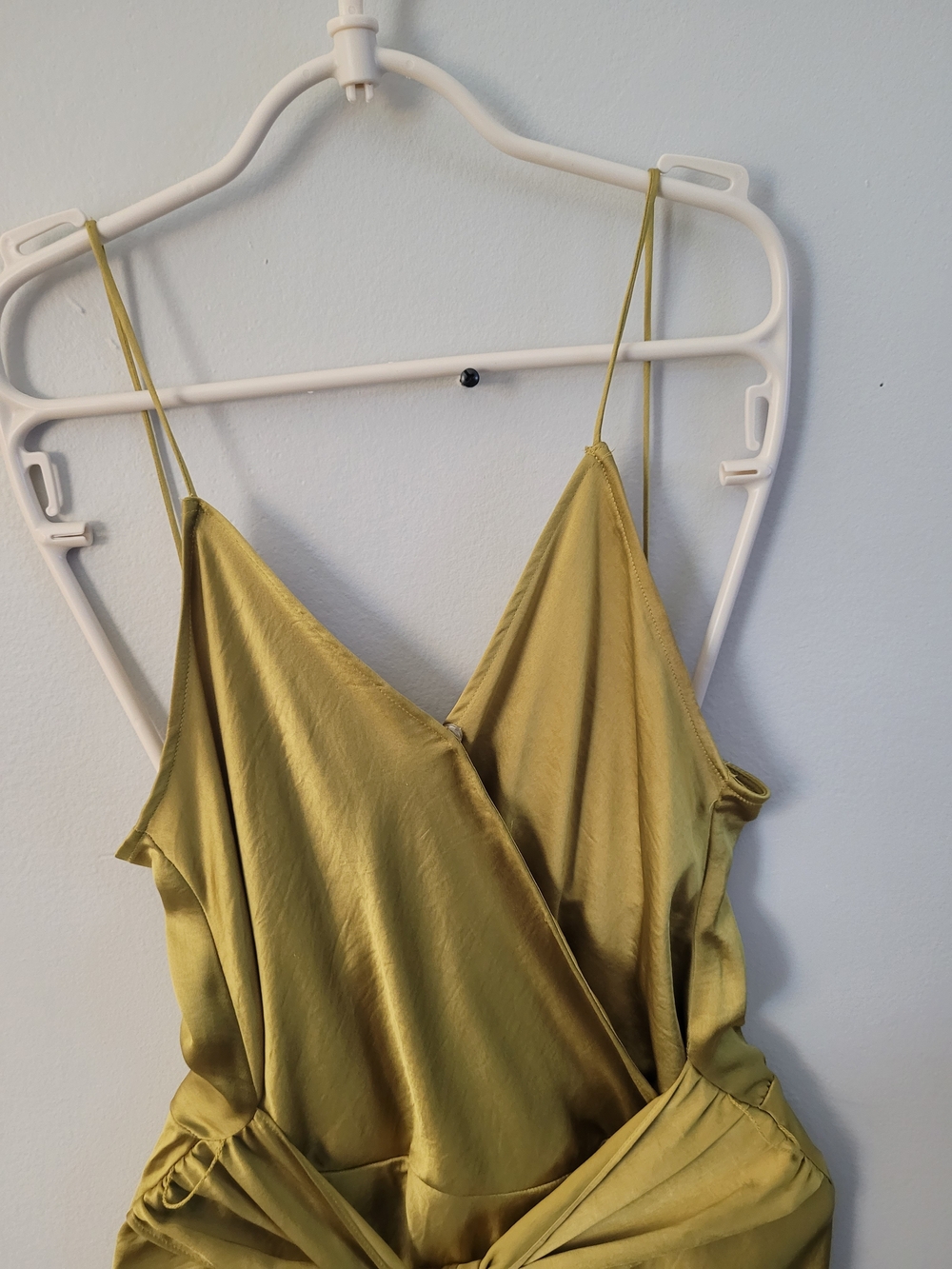 Zara Olive Satin Strapless Wrap Y2k Fluid  Dress with Side Sash - Picture 6 of 7